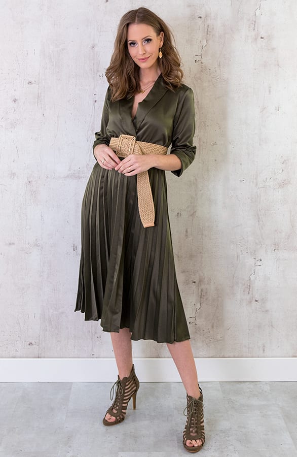 Plisse Jurk Zijde Legergroen – shoparchief, foto 5