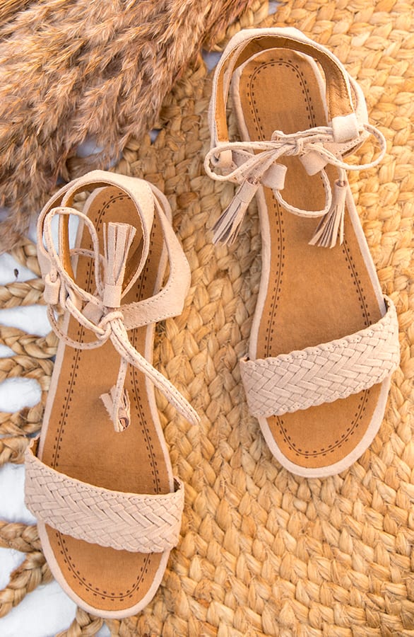 Suede Vlecht Sandalen Beige – shoparchief, foto 1