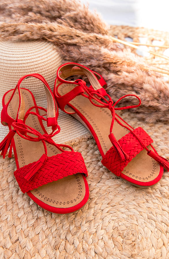 Suede Vlecht Sandalen Rood – shoparchief, foto 1