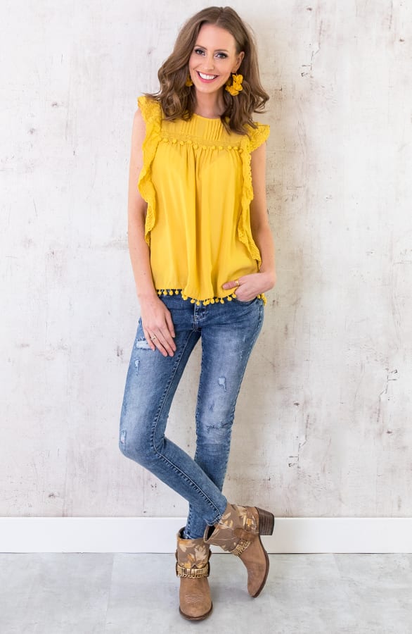 Top Met Pompons Geel – shoparchief, foto 2