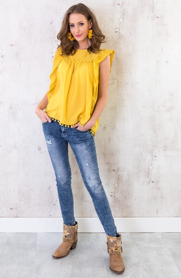 Top Met Pompons Geel – shoparchief, foto 4