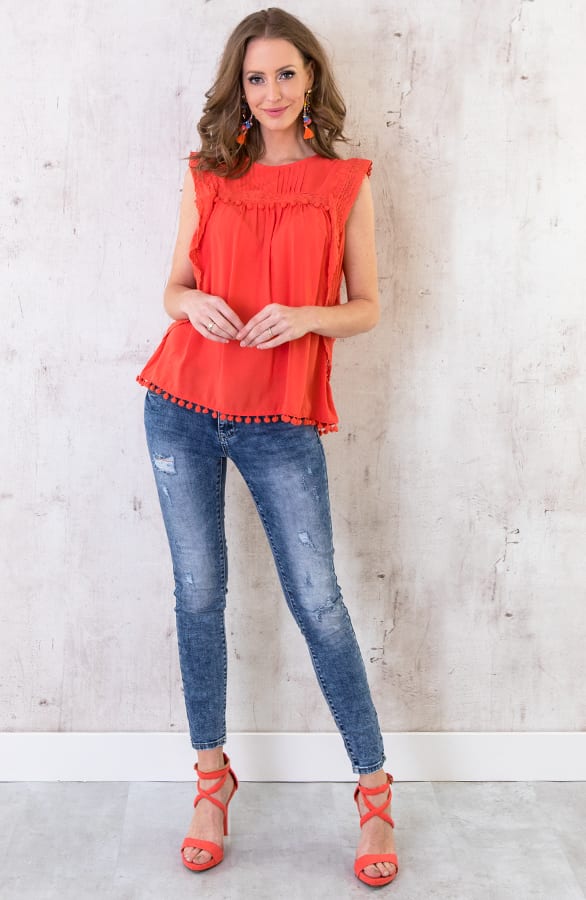 Top Met Pompons Koraal – shoparchief, foto 3