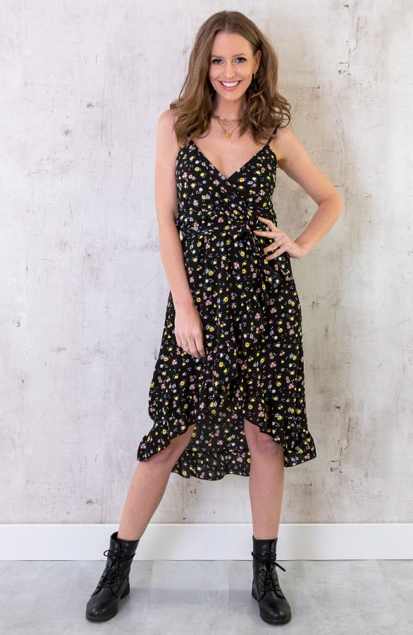 Bloemen Spaghetti Jurk Zwart – shoparchief, foto 1