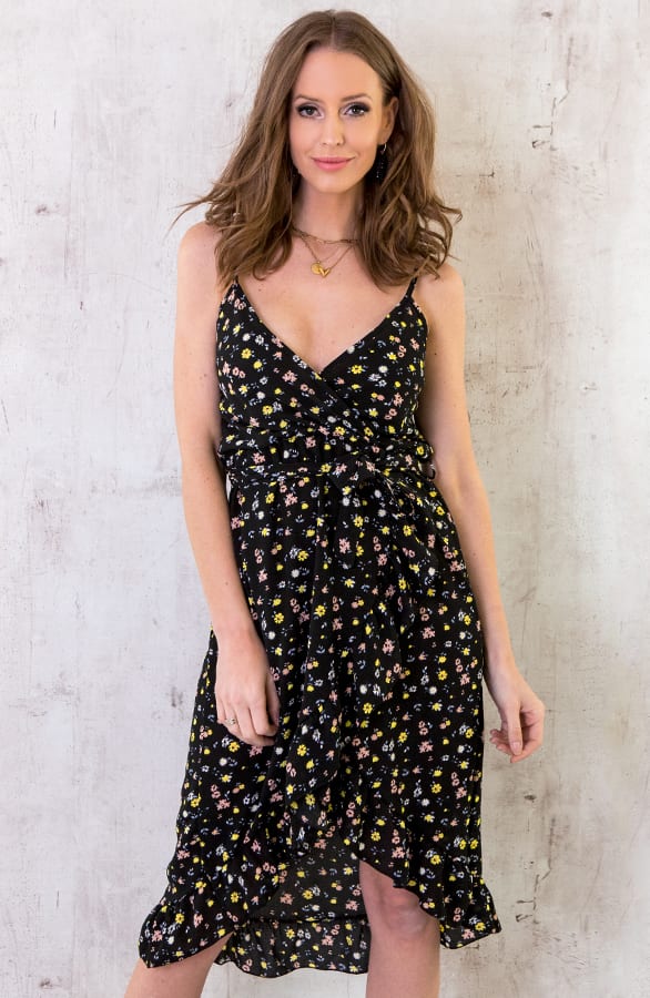 Bloemen Spaghetti Jurk Zwart – shoparchief, foto 3