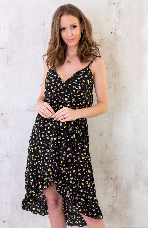 Bloemen Spaghetti Jurk Zwart – shoparchief, foto 5