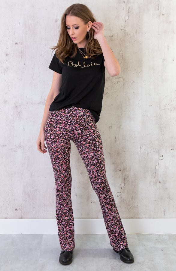 Flared Broek Bloemen Zwart – shoparchief, foto 4