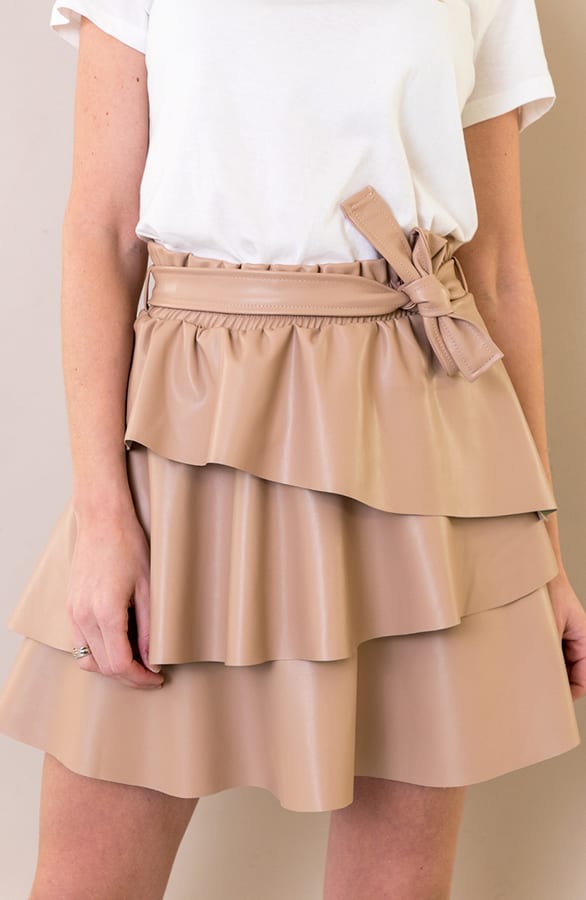 Leren Ruffle Rok Dames Camel – shoparchief, foto 1