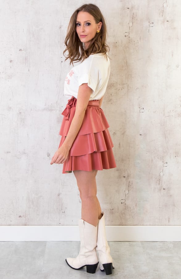 Leren Ruffle Rok Koraal – shoparchief, foto 6
