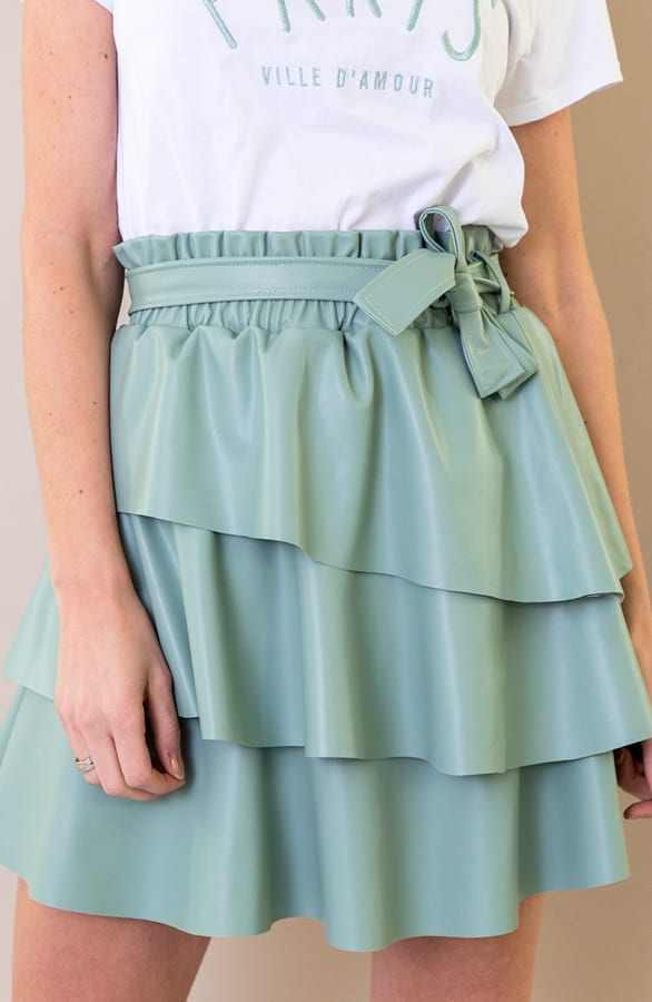 Leren Ruffle Rok Mint – shoparchief, foto 1