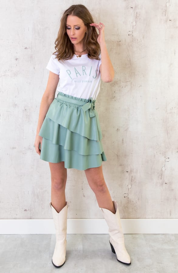 Leren Ruffle Rok Mint – shoparchief, foto 4