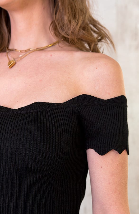 Off Shoulder Stretch Jurk Zwart – shoparchief, foto 5