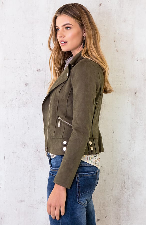Biker Jacket Suede Legergroen – shoparchief, foto 3