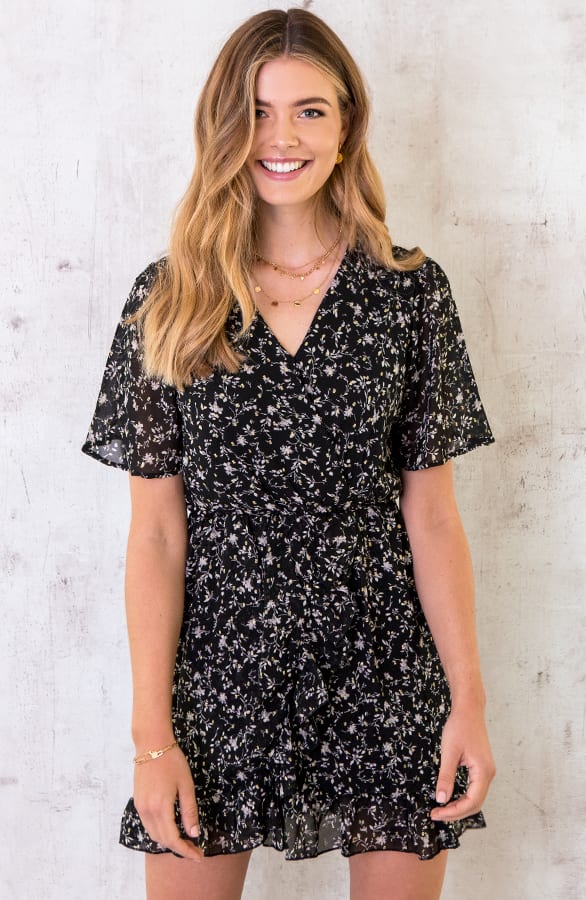 Bloemen Omslag Jurk Zwart – shoparchief, foto 2