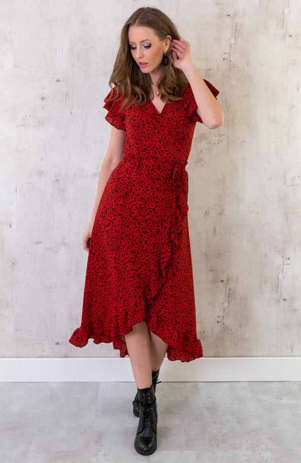 Cheetah Jurk Midi Rood – shoparchief, foto 4