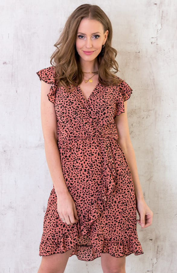 Cheetah Ruffle Jurk Koraal – shoparchief, foto 1