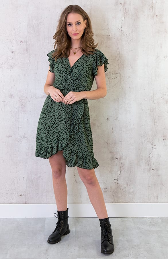 Cheetah Ruffle Jurk Legergroen – shoparchief, foto 5