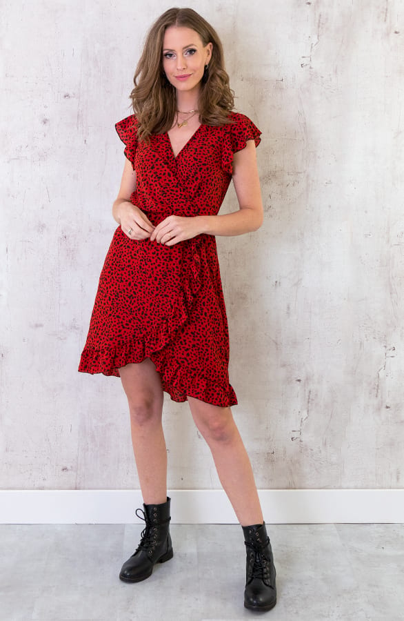 Cheetah Ruffle Jurk Rood – shoparchief, foto 5