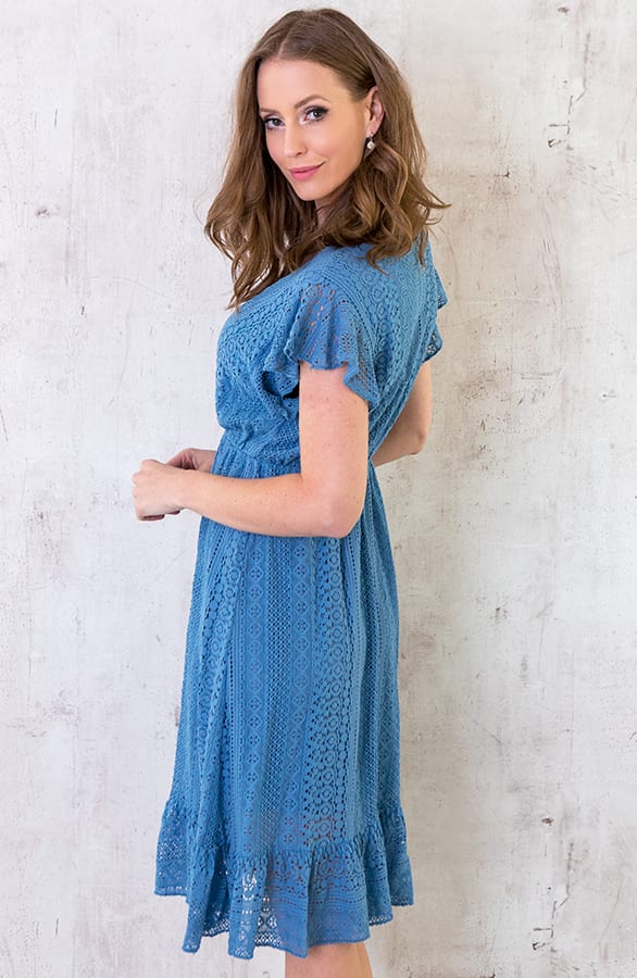 Kanten Midi Jurk Deluxe Jeansblauw – shoparchief, foto 3