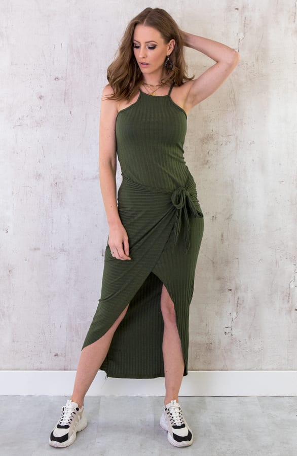 Maxi Ribstof Jurk Army – shoparchief, foto 5
