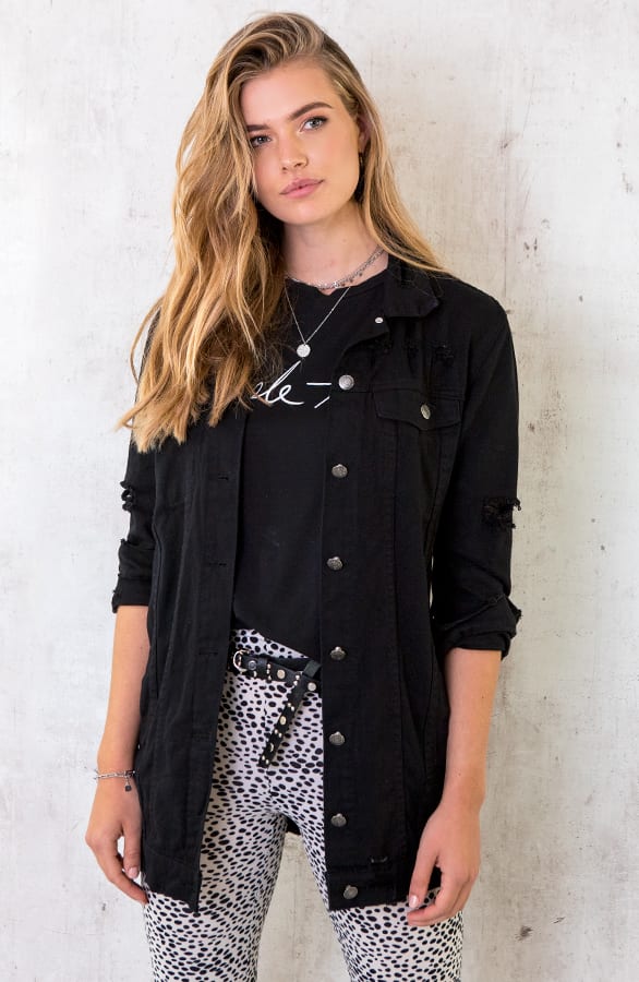 Long Denim Jacket Zwart – shoparchief, foto 1