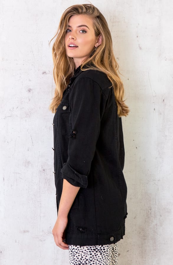 Long Denim Jacket Zwart – shoparchief, foto 2