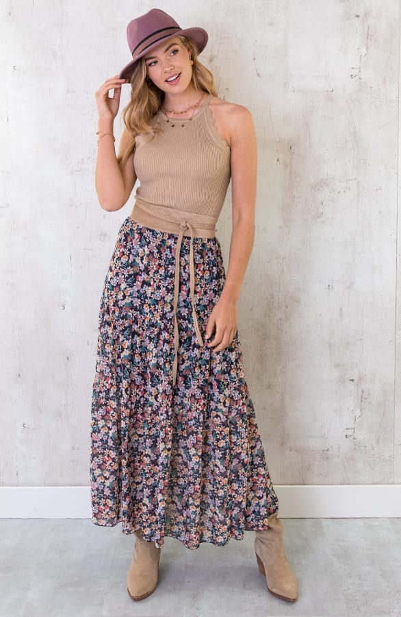 Maxi Bloemen Rok Zwart – shoparchief, foto 1