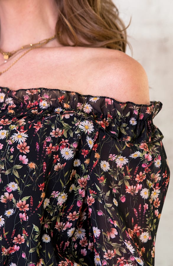 Offshoulder Bloemen Jurk Zwart – shoparchief, foto 3
