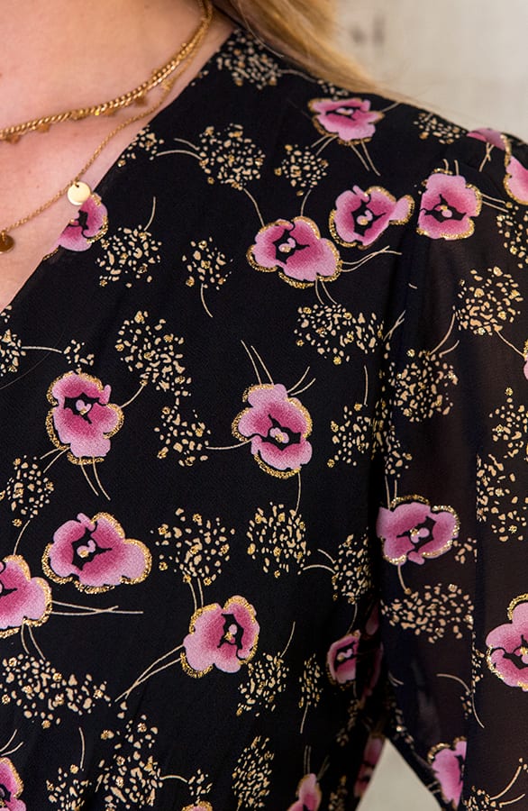 Omslag Midi Jurk Bloemen Zwart – shoparchief, foto 4