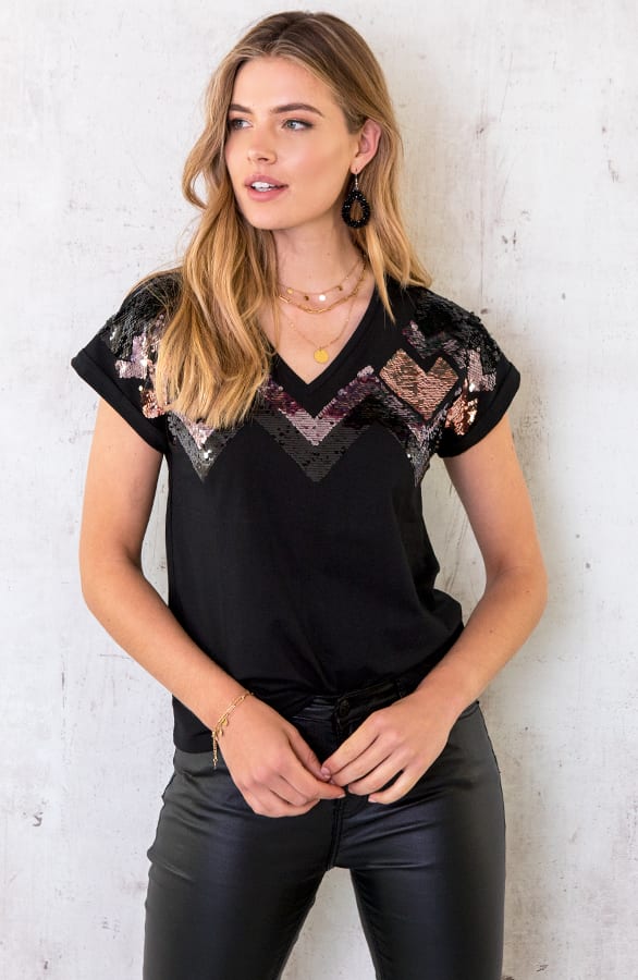 Zigzag Pailletten Top Zwart – shoparchief, foto 1