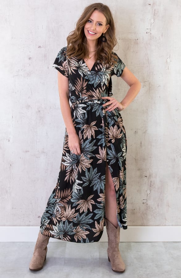 Maxi Jurk Bladeren Zwart – shoparchief, foto 5
