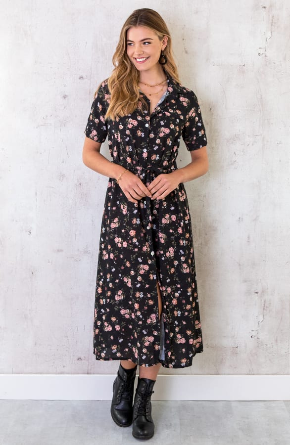 Lange Jurk Bloemenprint Zwart – shoparchief, foto 2