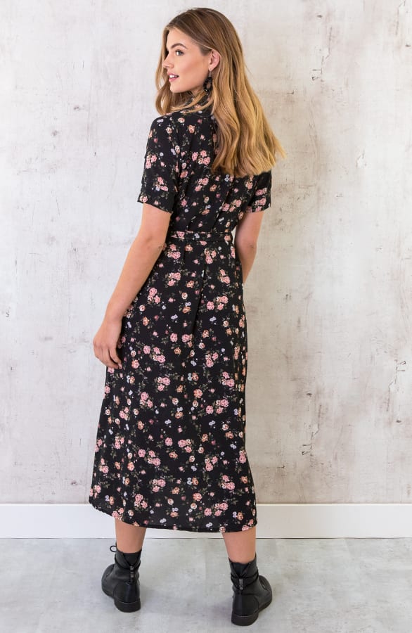 Lange Jurk Bloemenprint Zwart – shoparchief, foto 4