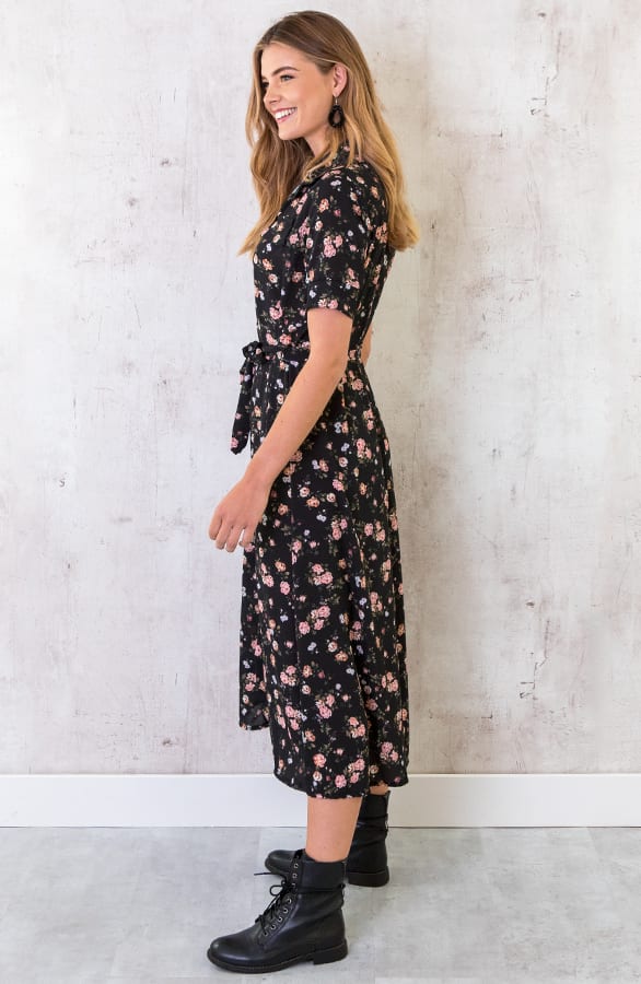 Lange Jurk Bloemenprint Zwart – shoparchief, foto 3