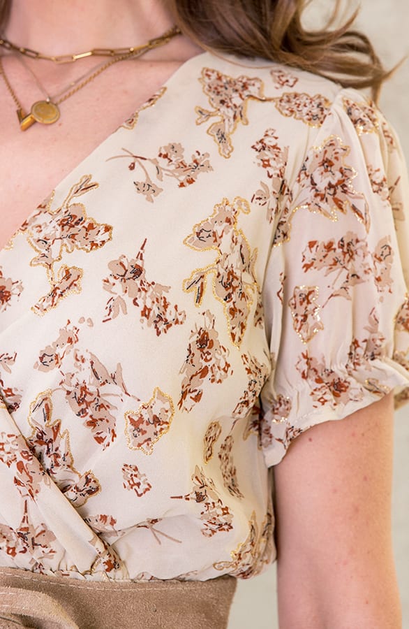 Midi Omslag Jurk Met Bloemen Beige – shoparchief, foto 5