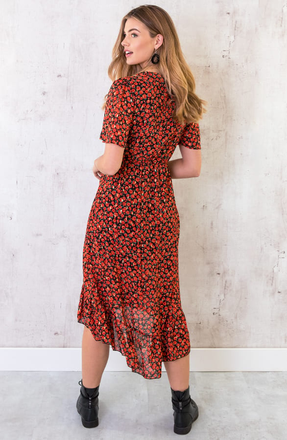 Rozen Omslag Midi Jurk Rood – shoparchief, foto 5