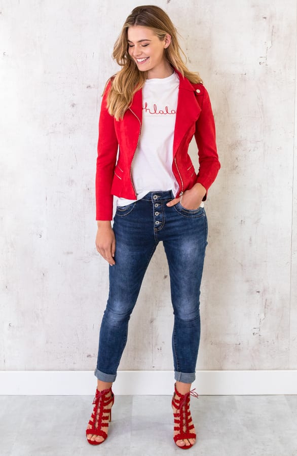 Biker Jacket Suede Rood – shoparchief, foto 7