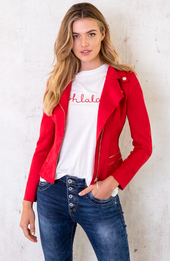 Biker Jacket Suede Rood – shoparchief, foto 5