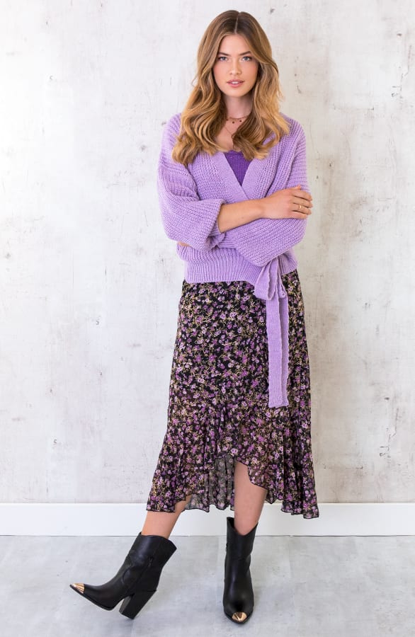 Bloemen Midi Rok Deluxe Paars – shoparchief, foto 3