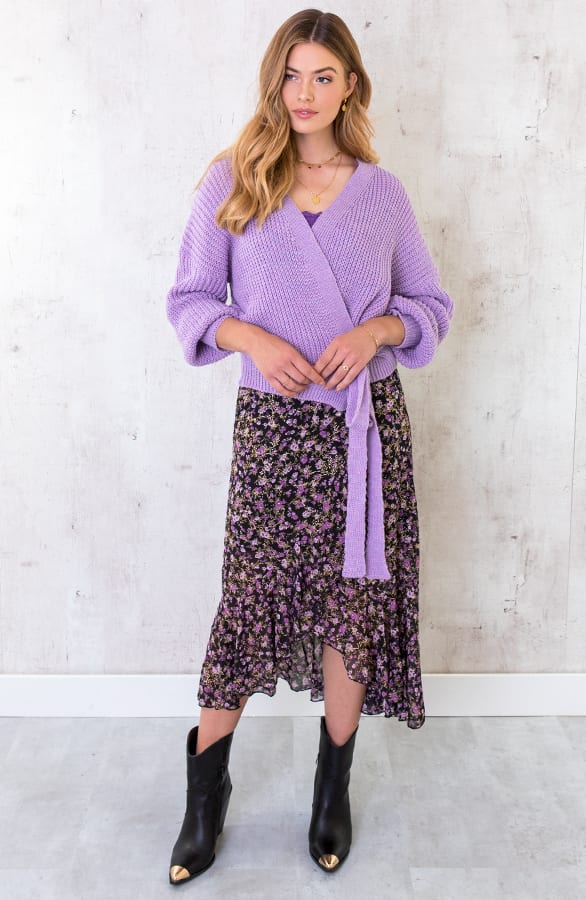 Bloemen Midi Rok Deluxe Paars – shoparchief, foto 5