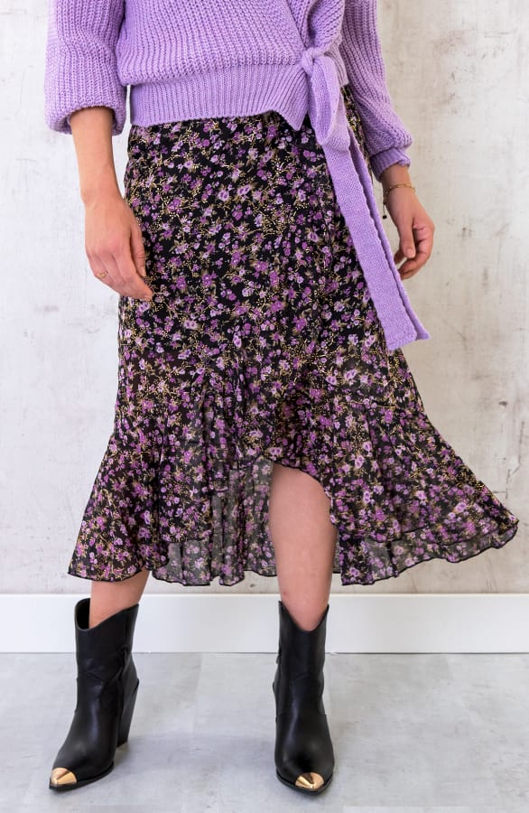 Bloemen Midi Rok Deluxe Paars – shoparchief, foto 1