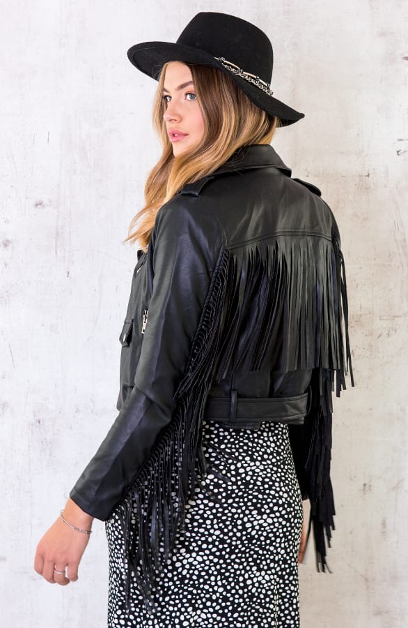 Fringe Leather Jacket Zwart – shoparchief, foto 7