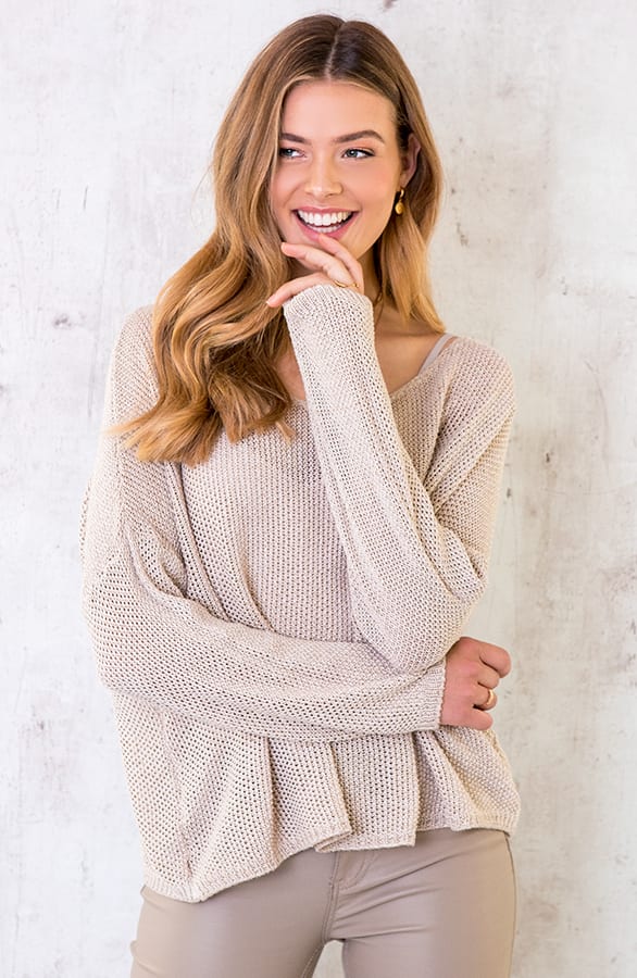 Gehaakte Glitter Trui Beige – shoparchief, foto 1