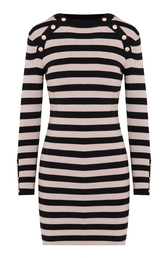 Gestreepte Jurk Knopen Beige – shoparchief, foto 6