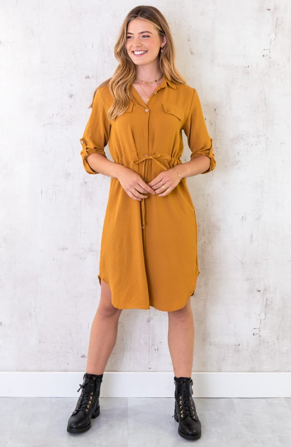Knopen Jurk Okergeel – shoparchief, foto 1