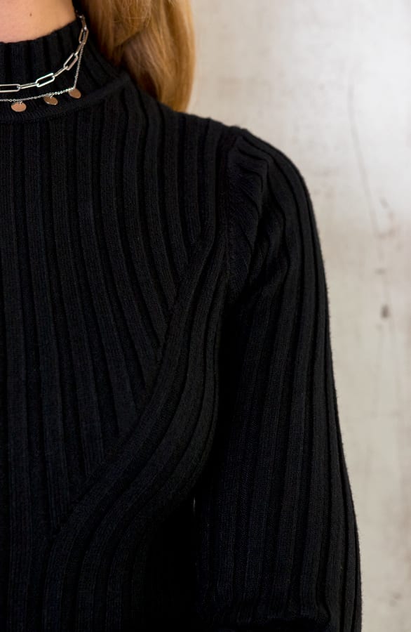 Ribstof Stretch Jurk Zwart – shoparchief, foto 6