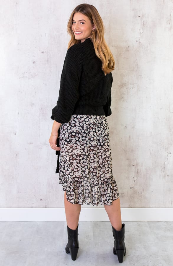 Midi Bloemen Jurk Zwart Wit – shoparchief, foto 6