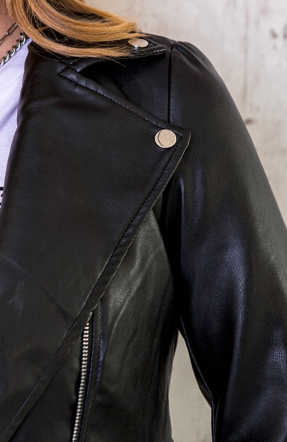 Biker Jacket Leer Dames Zwart – shoparchief, foto 4