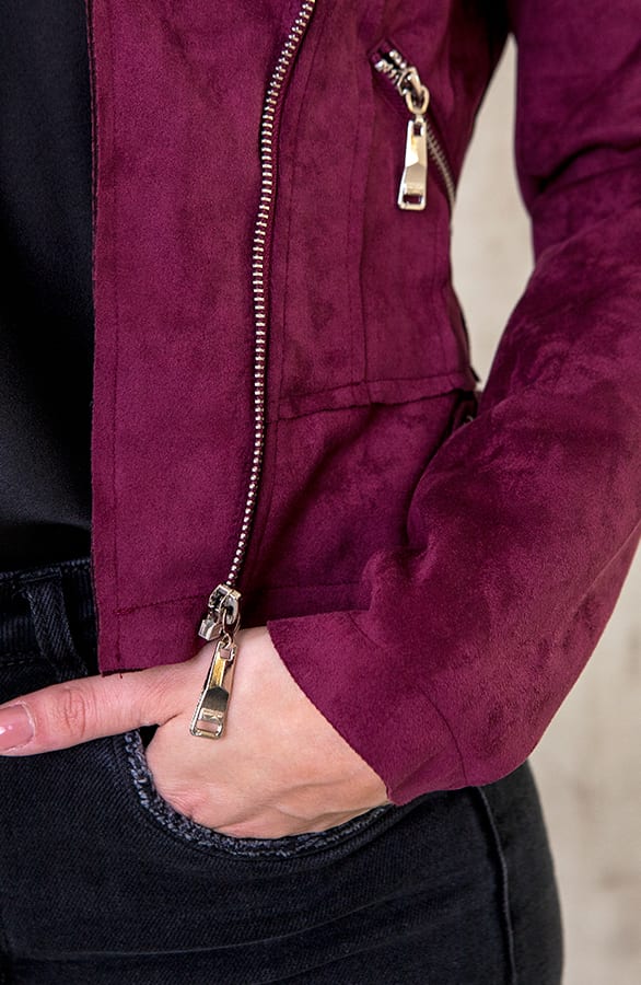 Biker Jacket Suede Bordeaux – shoparchief, foto 4