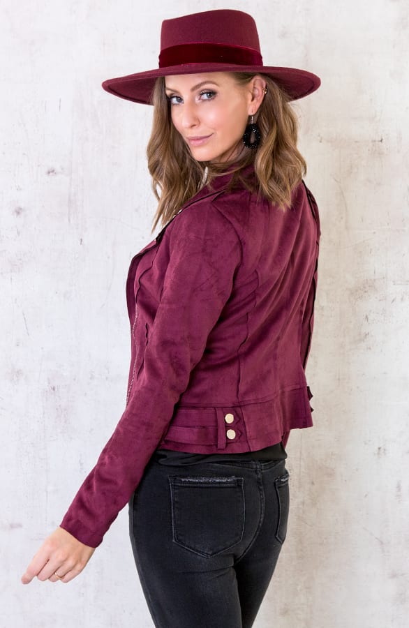 Biker Jacket Suede Bordeaux – shoparchief, foto 6