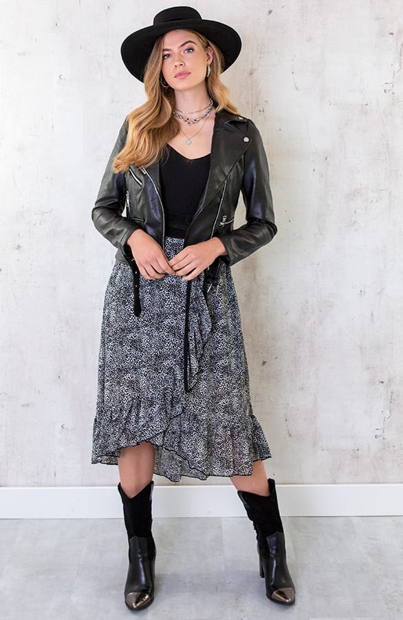 Bloemen Ruffle Rok Zwart Wit Deluxe – shoparchief, foto 2
